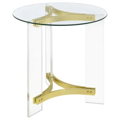 Coaster Janessa Round Glass Top End Table With Acrylic Legs Clear And Matte Brass In Blue