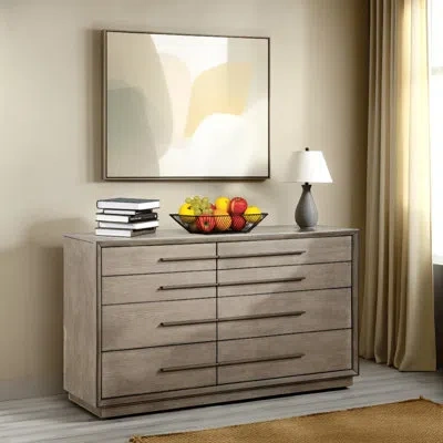 Coaster Lyni Wide Dresser, 8 Storage Drawers, Open Shelf, Washed Oak Brown