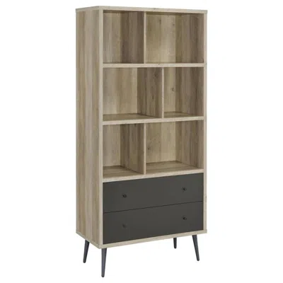 Coaster Maeve 3-shelf Engineered Wood Bookcase With Drawers Antique Pine And Grey In Brown