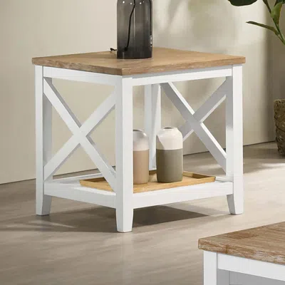 Coaster Maisy Square Wooden End Table With Shelf Brown And White