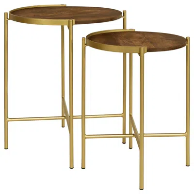 Coaster Malka 2-piece Round Nesting Table Dark Brown And Gold