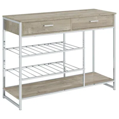 Coaster Melrose 2-shelf Wine Cabinet With 2 Drawers Gray Washed Oak And Chrome In Brown