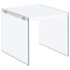 Coaster Opal Square End Table With Clear Glass Legs White High Gloss