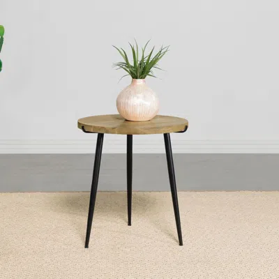 Coaster Pilar Round Solid Wood Top End Table Natural And Black In Brown