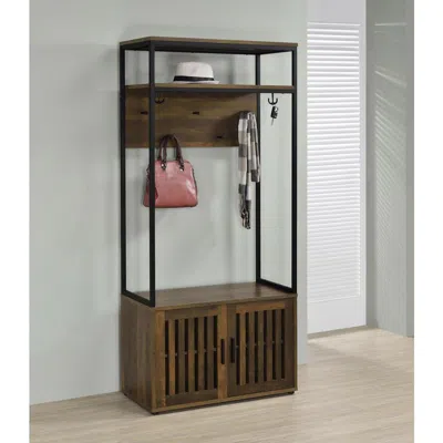 Coaster Quincy 2-door Engineered Wood Hall Tree Dark Pine And Black In Brown