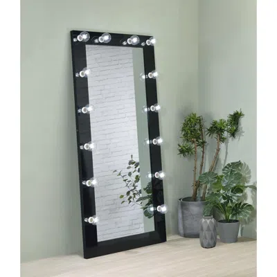 Coaster Zayan Full Length Floor Mirror With Lighting Black High Gloss