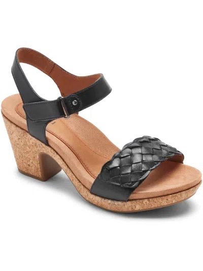 Cobb Hill Alleah Womens Leather Woven Wedge Sandals In Black
