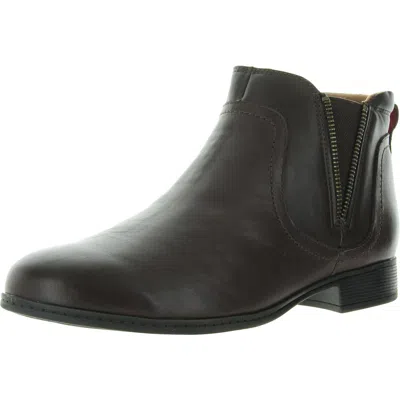 Cobb Hill Crosbie Gore Womens Cushioned Footbed Leather Ankle Boots In Brown