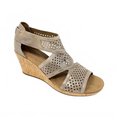Cobb Hill Janna Caged Wide Wedge Sandal In Metallic In Brown