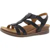 Cobb Hill May Womens Embroidered Leather Wedge Sandals In Black