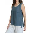 Cobblestone Living Brina Linen Sleeveless Round Neck Top In Washed Grey In Blue