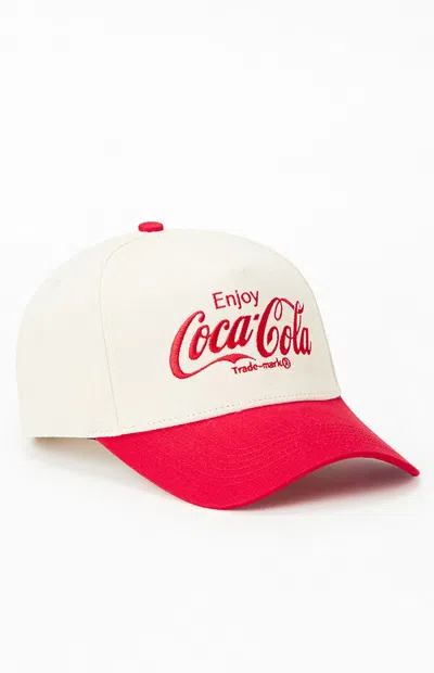 Coca-cola By Pacsun Colorblock Coke Twill Snapback Hat In Off White/red In Neutral