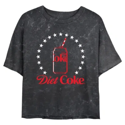 Coca-cola Coca Cola Junior's Diet Can Stars Stamp Short Sleeve Cropped T-shirt In Black