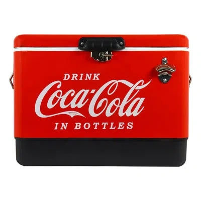 Coca-cola Ice Chest Cooler With Bottle Opener, 51l (54 Qt), 85 Cans In Black;red