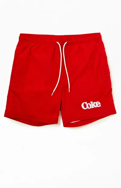 Coca-cola Men's By Pacsun Retro Logo 6.5" Swim Trunks In Red