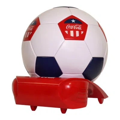 Coca-cola Soccer Ball Mini Fridge, 5 Can Beverage Cooler White Red Black In Red;white