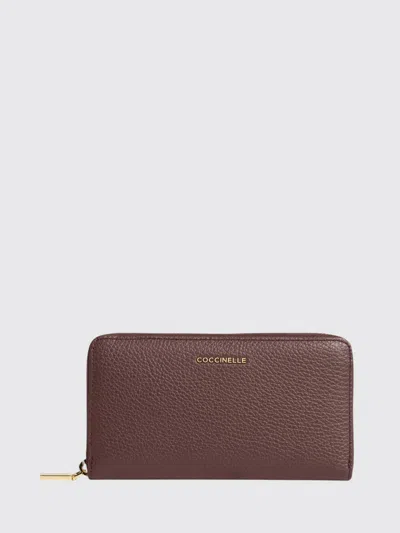 Coccinelle Metallic Grained Leather Wallet In Brown