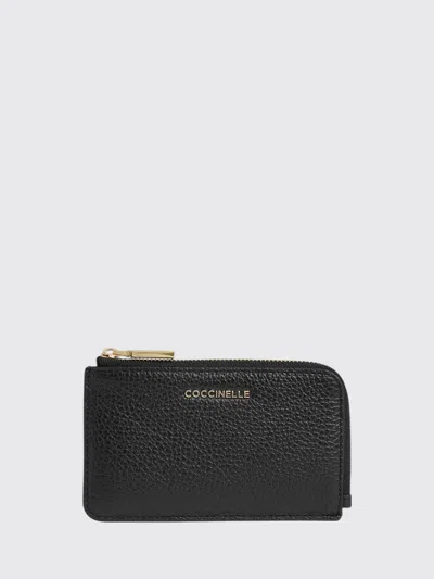 Coccinelle Metallic Soft Tumbled Leather Card Holder In Black