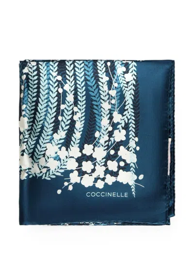 Coccinelle Algae Floral-print Silk Scarf In Blue