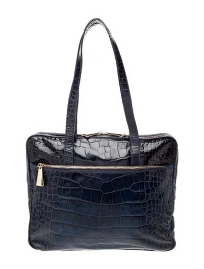 Pre-owned Coccinelle Alligator Top Handle Bag In Blue