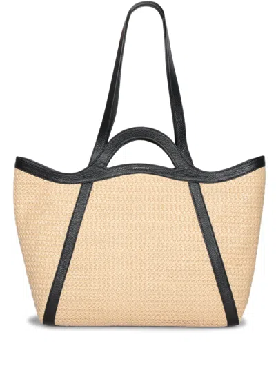 Coccinelle Amalia Raffia Tote Bag Nude And Black In Beige