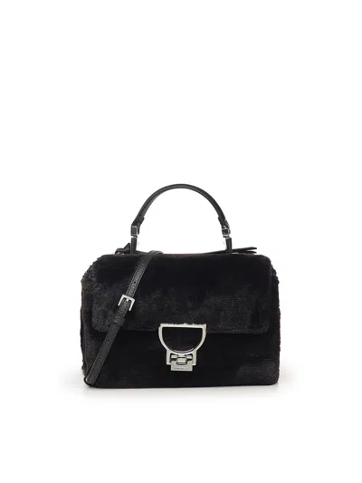 Coccinelle Arlettis Faux Fur And Leather Bag In Black