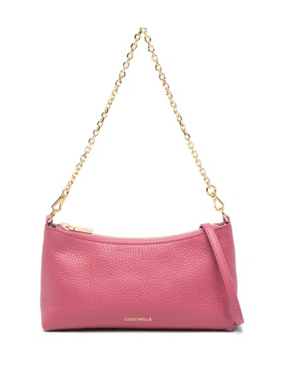 Coccinelle Aura Grained-leather Shoulder Bag In Pink