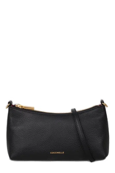 Coccinelle Aura Logo Debossed Shoulder Bag In Black