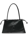 Coccinelle Calfskin Shoulder Bag With Adjustable Drawstring Sides In Black