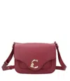 Coccinelle Textured Leather Cross-body Bag Adjustable Strap In Burgundy