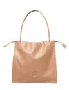 Coccinelle Logo Embossed Drawstring Tote Bag In Beige