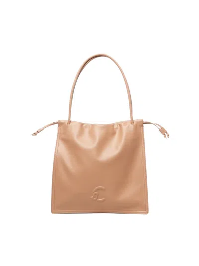 Coccinelle Logo Embossed Drawstring Tote Bag In Beige