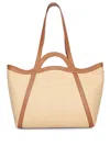 Coccinelle Amalia Tote Bag In Nude Raffia And Leather In Beige