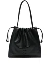 Coccinelle Black Vitello Leather Handbag With Drawstring Closure In Black