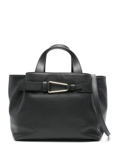Coccinelle Folded-detailing Leather Tote Bag In Black