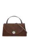 Coccinelle Suede Leather Shoulder Bag With Top Handle In Brown