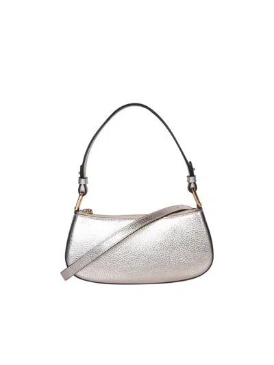 Coccinelle Gold Metallic Leather Shoulder Bag In Silver