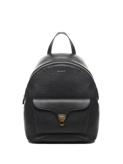 Coccinelle Beat Flap-pocket Leather Backpack In Black