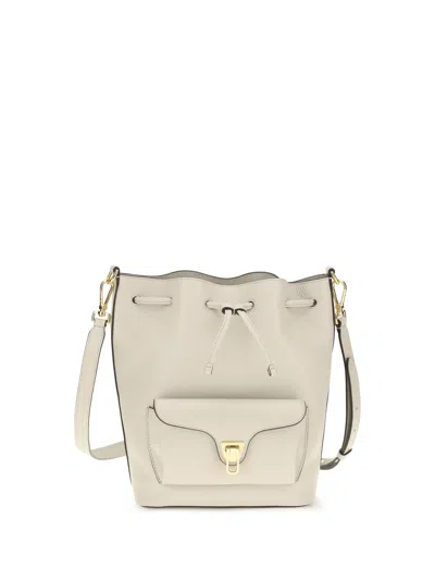Coccinelle Off White Beat Generation Small Bucket Bag In Neutral