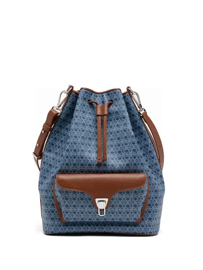 Coccinelle Beat Generation Monogram Drawstring Bucket Bag In Blue