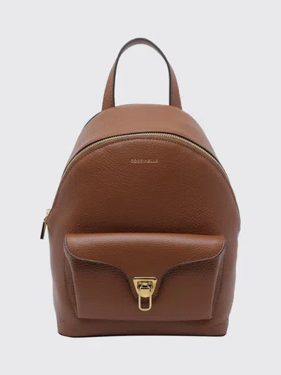 Coccinelle Beat Generation Small Leather Backpack With Front Pocket In Brown