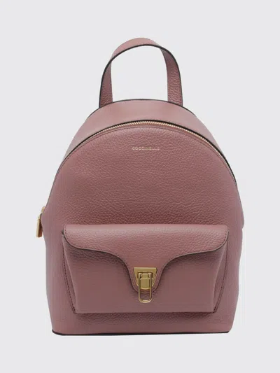 Coccinelle Beat Generation Small Leather Backpack With Front Pocket In Pink