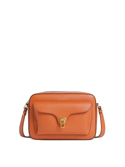 Coccinelle Beat Leather Camera Bag In Sand