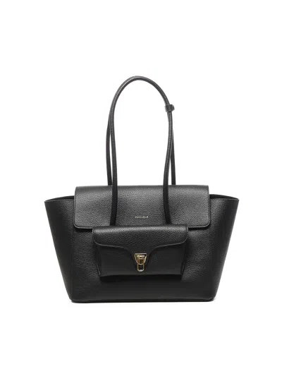 Coccinelle Beat Leather Tote Bag In Black
