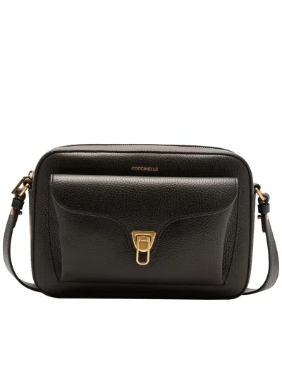 Coccinelle Beat Logo Stamp Small Shoulder Bag In Black