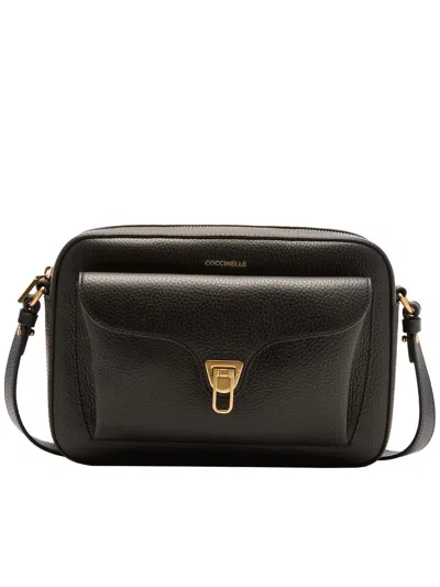 Coccinelle Beat Logo Stamp Small Shoulder Bag In Black