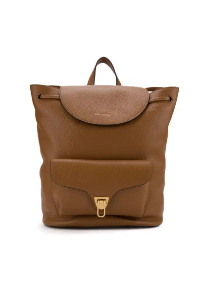 Coccinelle Beat Soft Brown Backpack In Cuir
