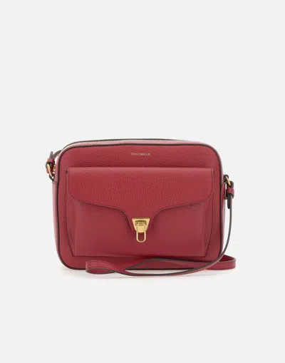 Coccinelle Beat Soft Maxi Leather Shoulder Bag In Sangria Red