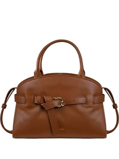 Coccinelle Belt-buckle Leather Shoulder Bag In Brown