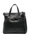 Coccinelle Black Leather Tote Bag With Belt In Black